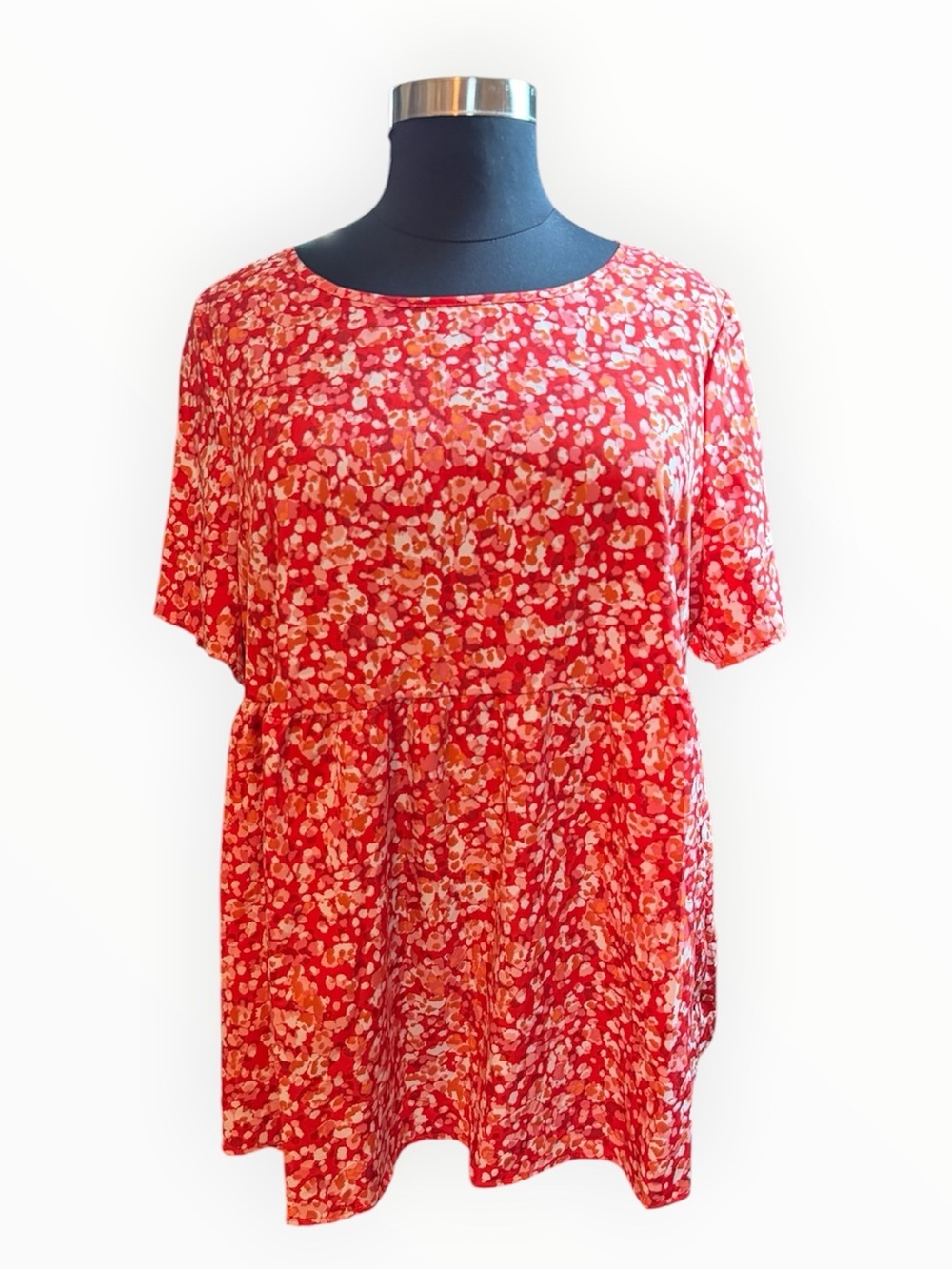 NWT Emery Rose Red Orange Short Sleeve Peplum Flared Blouse 5X